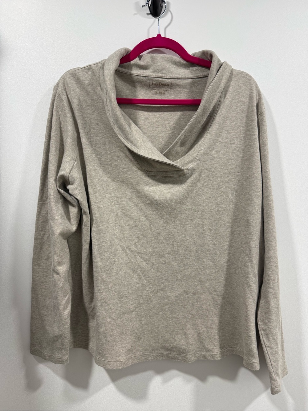 L.L. Bean 100 % Cotton Women's Taupe Cowl Neck Sweater Size XL